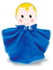 Royal blue bib with royal blue gingham binding.