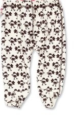 green baby bird print on trousers in brown