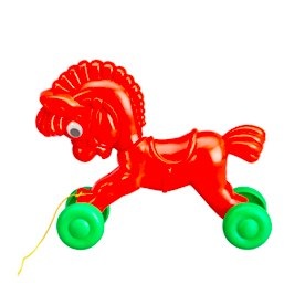 Horse on wheels pull along toy.