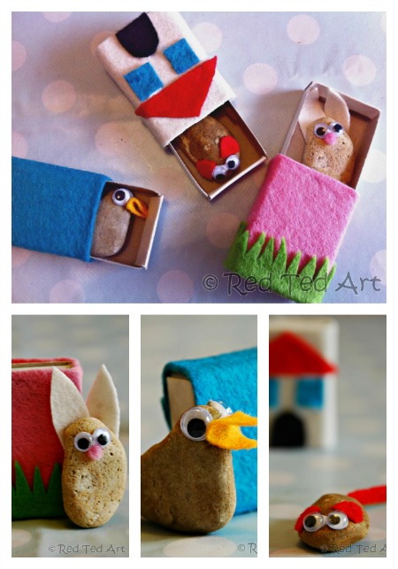 Red Ted Art makes Matchbox Stone Pets