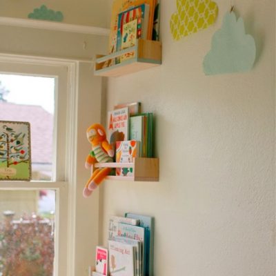 Inspiration: Reading Nook with Ikea Spice Rack Shelving & Fabric Clouds
