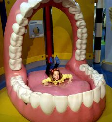 Tabitha inside a mouth at Eureka!